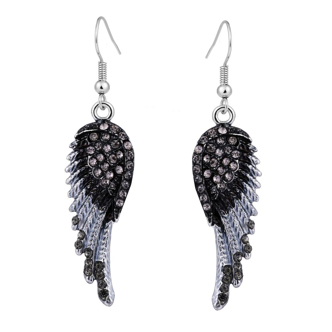 EVER FAITHAngel Wing Hook Earrings Austrian Crystal Silver-Tone