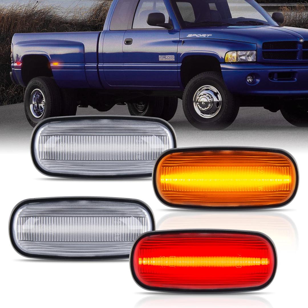 4Pcs LED Fender Side Marker Light Rear Bed side marker Lamp Assembly Compatible for 2003-2009 Dodge RAM 2500 3500 SLT ST TRX4 Sport Laramie Front/Rear Double Wheel Side Marker Light