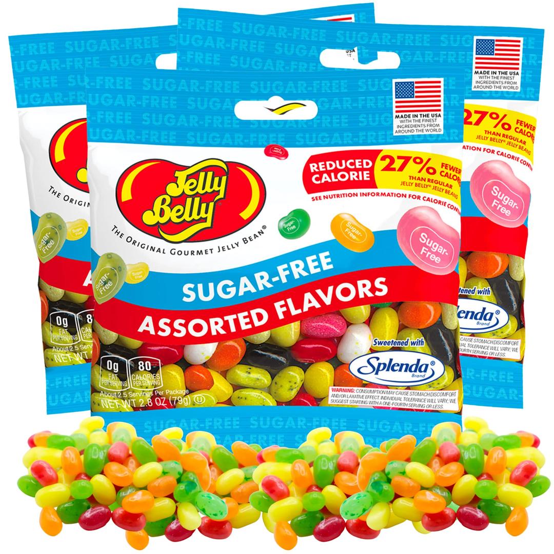 Sugar Free Jelly Beans, Sugar-Free Chewy Candies in Assorted Fruity Flavors, Low Calorie Shareable Sweet Snacks, 2.8 ounce bags, Pack of 3