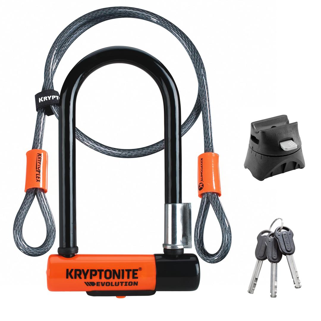 KryptoniteEvolution Mini-7 Bike U-Lock with Cable, Heavy Duty Anti-Theft Bicycle U Lock, 13mm Shackle and 10mm x4ft Length Security Cable with Mounting Bracket and Keys