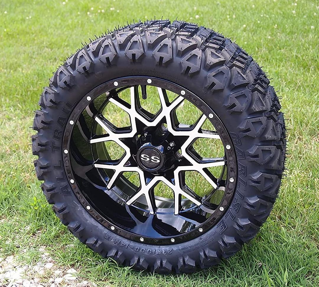 14" Machined Fusion Deep Dish Golf Cart Wheels & Tires Combo 23x10-14 All Terrain/DOT Certified, Compatable With EZGO/Club Car/YMH; 5"or 6" Lift Kit Required