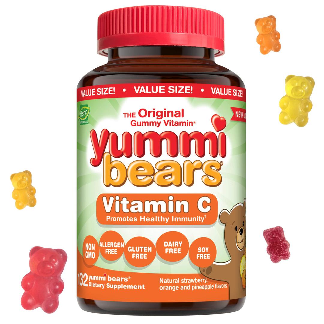 Yummi Bears Vitamin C Chewable Gummy Vitamin Supplement for Kids, 132 Count (Pack of 1)