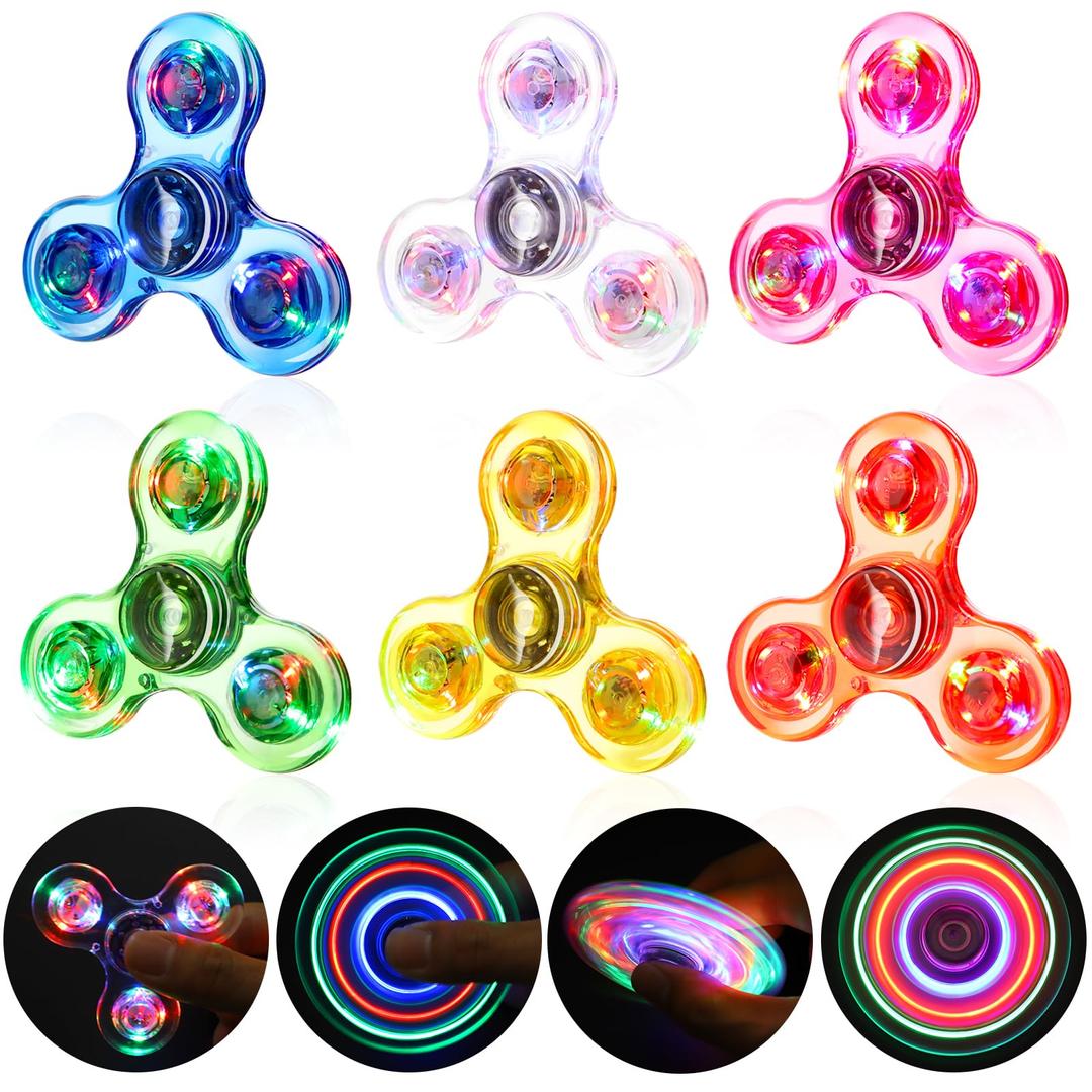 GigilliFidget Spinners 6 Pcs, Christmas Party Favors Led Light Up Fidget Spinners Bulk, Christmas Stocking Suffers Goodie Bag Stuffers, Glow in The Dark Party Supplies, Birthday Prizes Return Gifts