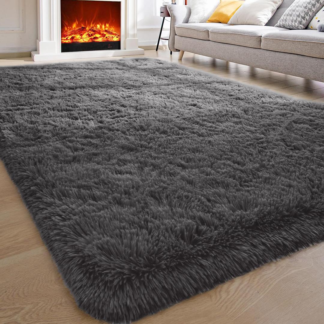 Comeet Super Soft Bedroom Rug, 4 x 6 Feet, Anthracite Gray Shaggy Area Rug for Living Room Bedroom Baby Room, Non-Slip Indoor Room Carpet for Kids Boys Girls Teen Nursery Dorm Home Decor