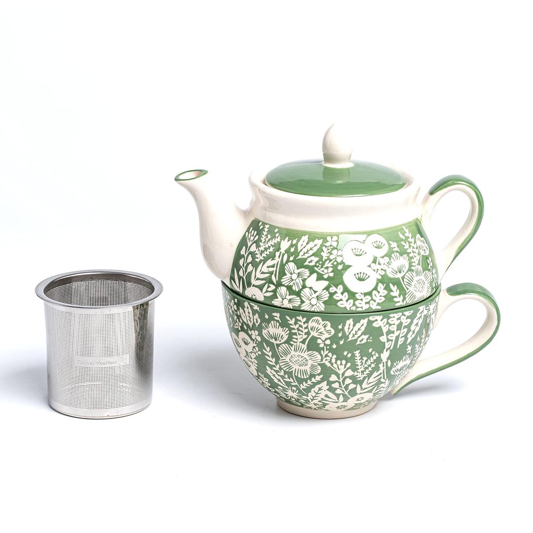 Ceramic Tea Set for One, 15 OZ Teapot with Infuser and Cup Set, Green Tea for One Set, Tea Sets for Adults, The Gifts Set for Women