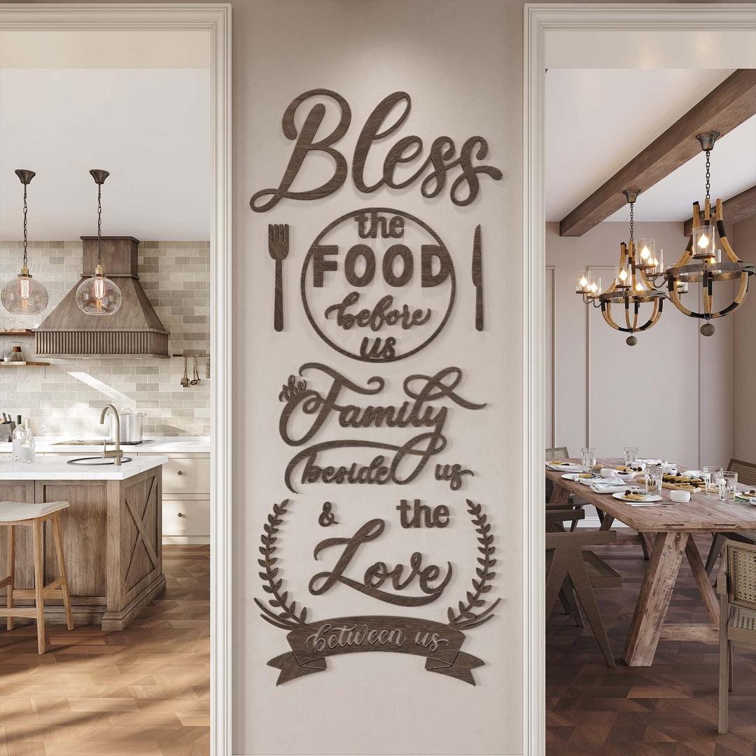 DecorSmart Wood Farmhouse Kitchen Wall Decor Decorations Wall Dining Room Wall Decor Kitchen Signs Quotes Bless The Food Modern Farmhouse Style 129