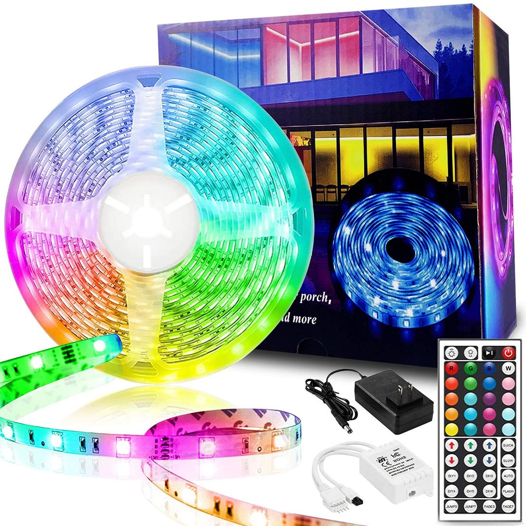 KUshopfast LED Strip Lights, 16.4ft 5m RGB Color Changing Rope Light Strip with Remote and 12V Power Supply Flexible 5050 LED Tape Lights Kit for Bedroom, Home, Kitchen, Room, Decor, DIY Decoration