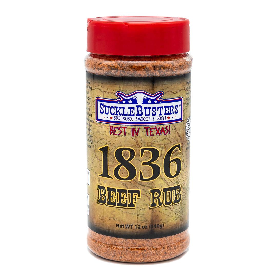 SuckleBusters 1836 Beef Rub: Texas-Style BBQ with Bold Cracked Black Pepper, Medium Heat, Gluten-Free, No MSG Shaker (12oz)