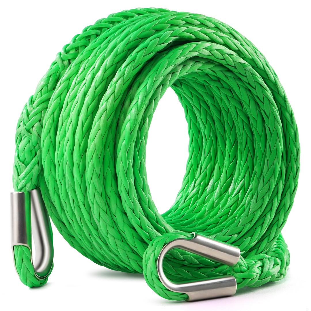 Winch Rope Extension, 3/8'' x 50ft Synthetic Winch Extension Rope, 26,500 Lbs Winch Line for Off Road Vehicle ATV UTV SUV Jeep(Green)