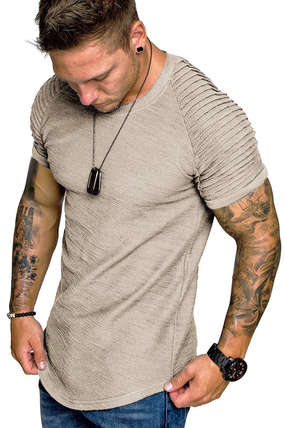 COOFANDY Men's Muscle T-Shirt Pleated Raglan Sleeve Bodybuilding Gym Tee Short Sleeve Fashion Workout Shirts Hipster Shirt