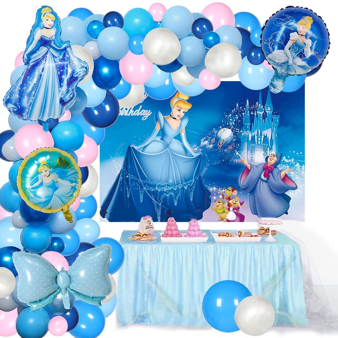 108 Pcs Princess Themed Party Decoration Balloon Garland Set Princess Birthday Party Supplies Includes Happy Birthday Background, 100 Latex Balloons, 5 Foil Balloons for Kids Birthday Party