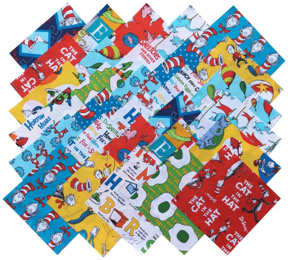 Robert Kaufman Original DR. Seuss Favorites Precut 6.5-inch Cotton Fabric Quilting Squares Charm Pack Assortment