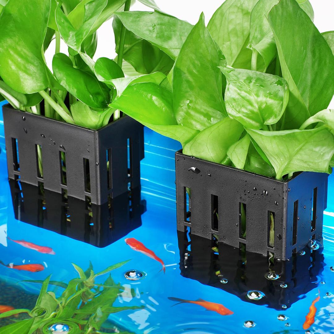 Upgraded Aquarium Plant Holder with Hooks and Suction Cups for Fish Tank Aquaponic Plant Cultivation and Aquascape Decorations (Black)