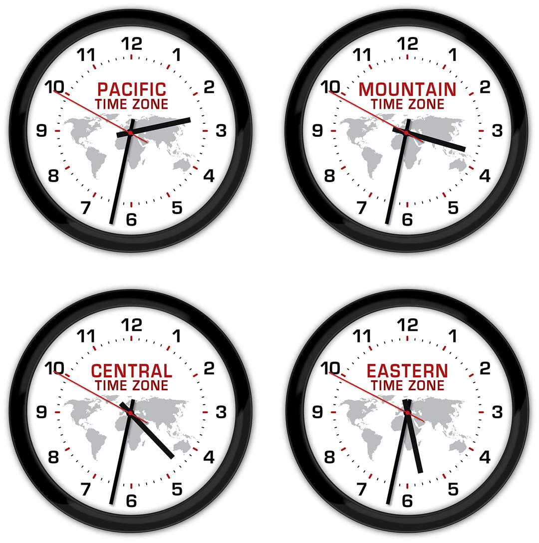 4 Time Zone Custom Wall Clocks - White, Black, World Globe Home Office Decor