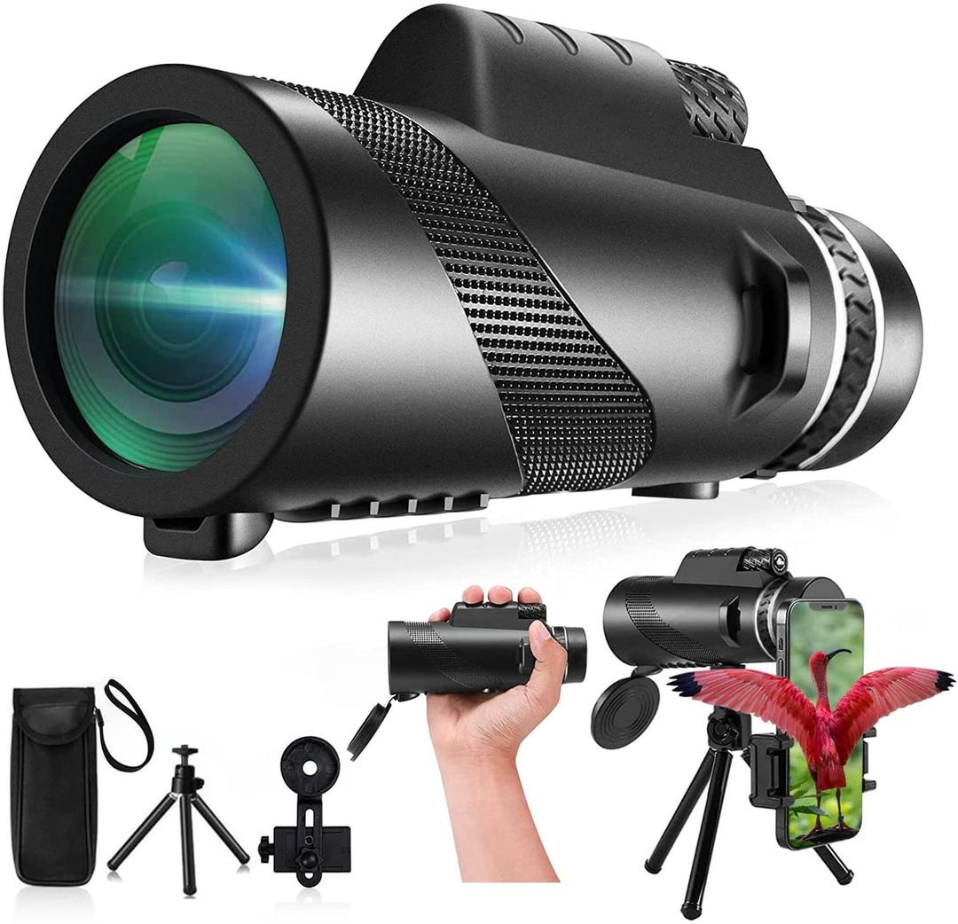 New 2023 Monocular Telescope High Powered Monocular with Smartphone Adapter Tripod - BAK4 Prism Monocular with Clear Low Light Vision for Wildlife Hunting Camping Travelling