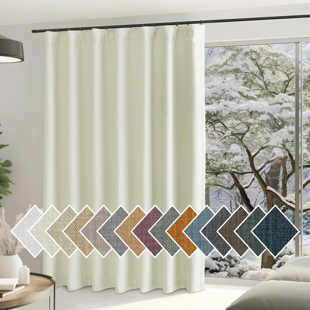 NICETOWNSliding Door Curtains 84 inch Length for Bedroom, Room Darkening Hook Belt/Rod Pocket/Back Tab Faux Linen Thermal Window Treatments for Living Room, Natural, W100 x L84, 1 Panel