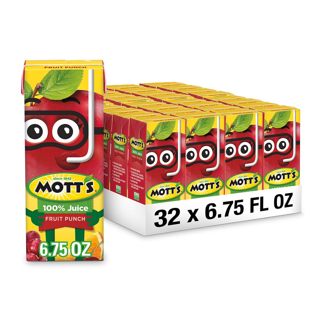 Mott's 100 Percent Fruit Punch Juice, 6.75 fl oz boxes, 32 Count (4 Packs of 8)