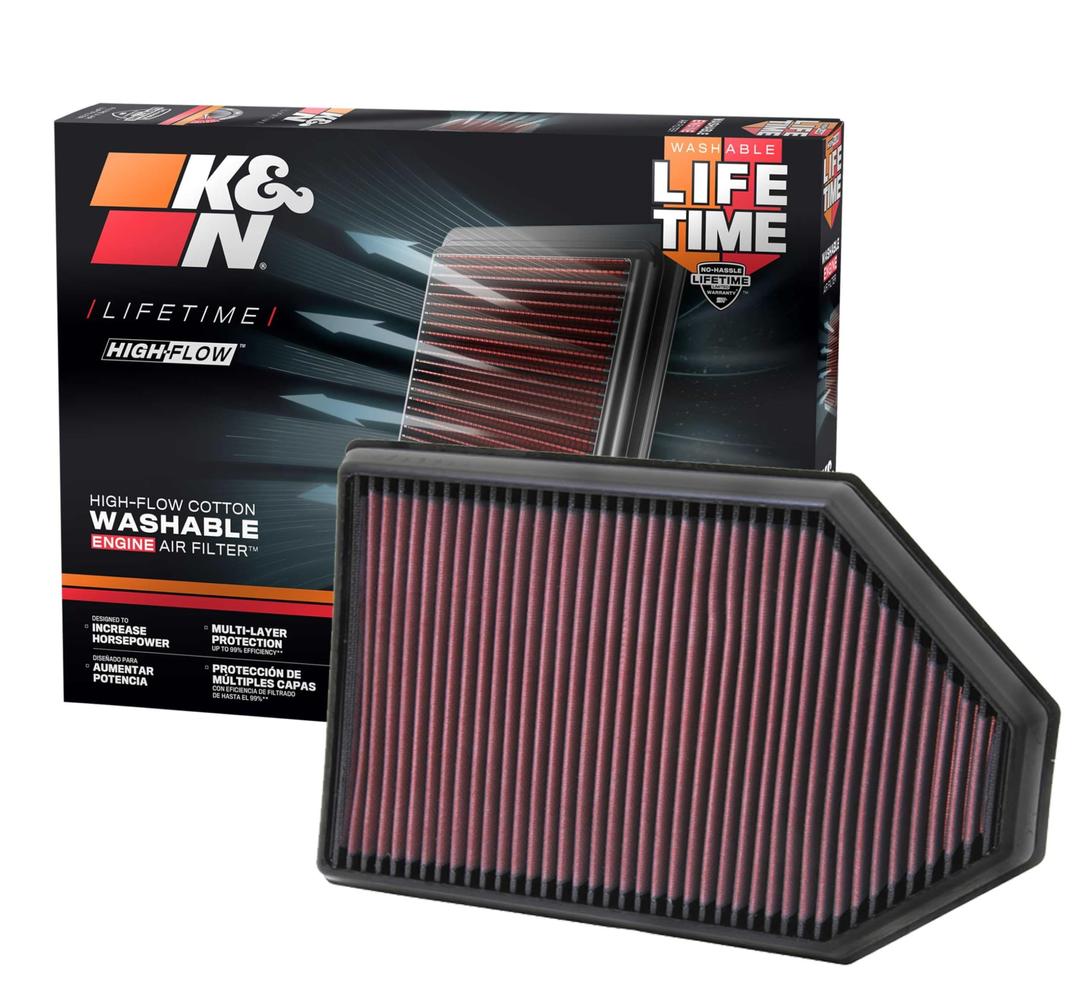 K&N Engine Air Filter: Increase Power & Acceleration, Washable, Premium, Replacement Car Air Filter: Compatible with 2011-2019 Chrysler/Dodge V6/V8 (Charger, Challenger, 300), 33-2460