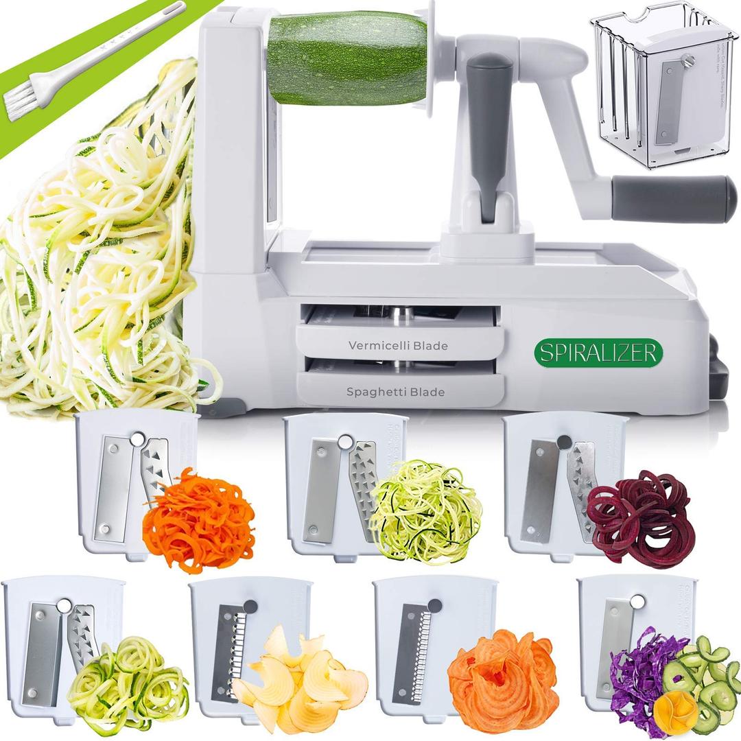 Spiralizer 7-Blade Vegetable Slicer, Strongest-and-Heaviest Spiral Slicer, Best Veggie Pasta Spaghetti Maker for Keto/Paleo/Non-Gluten, Comes with 4 Recipe Ebooks