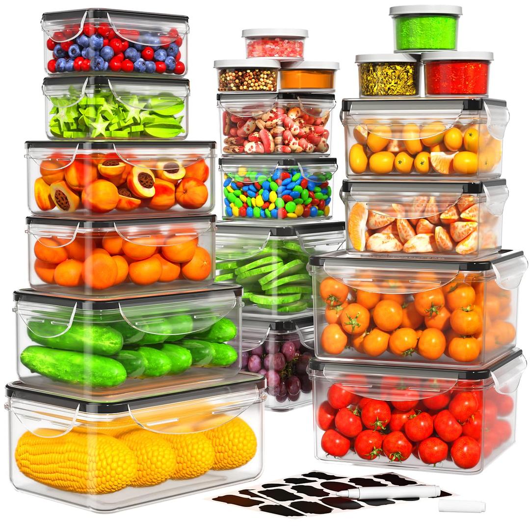 40 PCS Food Storage Containers with Lids Airtight, 100% Leakproof Plastic Meal-Prep Containers Reusable(20 Containers & 20 Lids),Microwave and Dishwasher Safe, Includes Labels & Pen