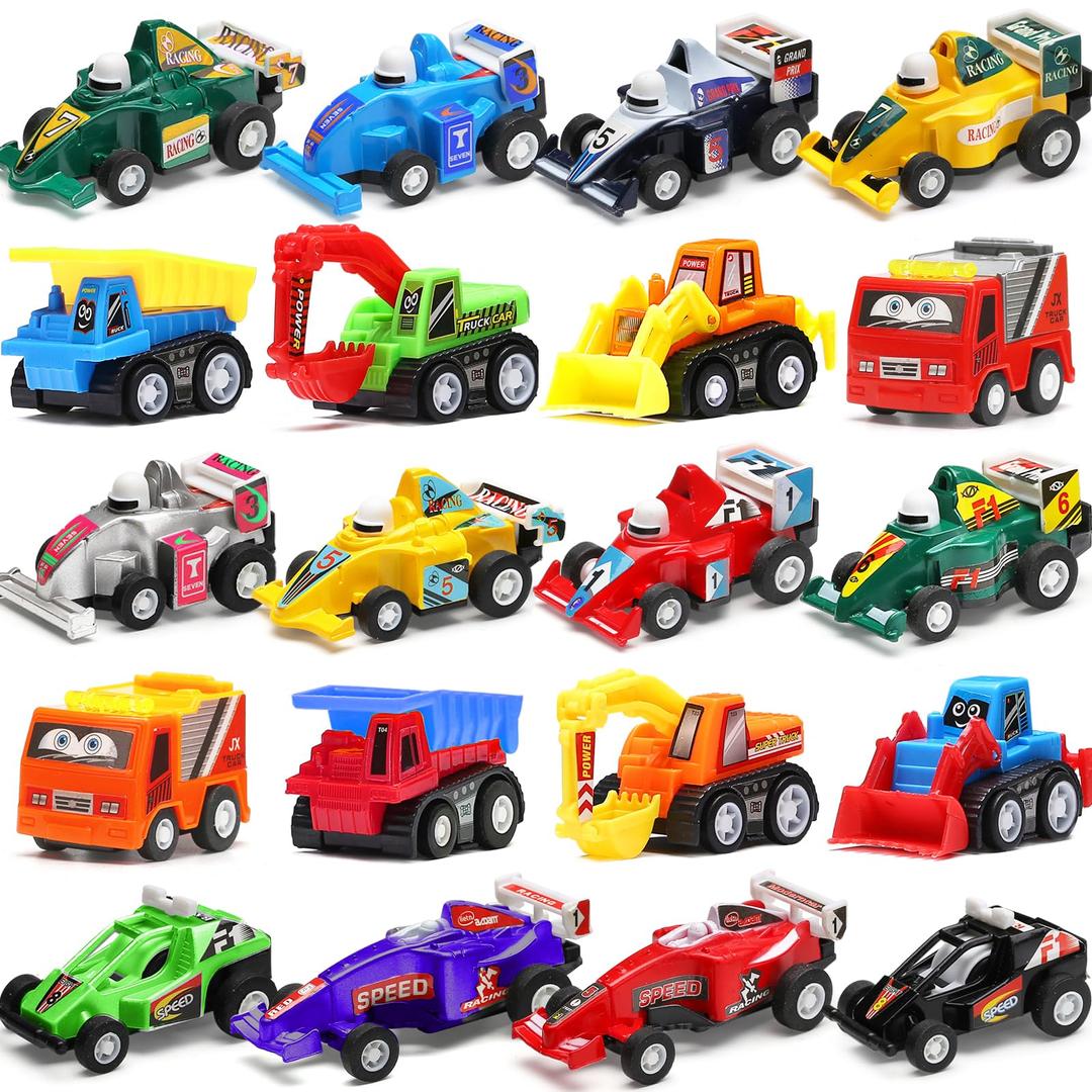 Pull Back Car, 20 Pcs Assorted Mini Truck Toy and Race Car Toy Kit Set, Play Construction Vehicle Playset for Boy Kid Child Party Favors Birthday Game Supplies Pinata Stuffers Easter Egg Hunt Fillers