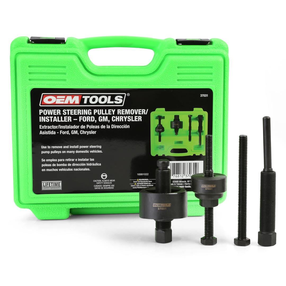 OEMTOOLS37031 Power Steering Pulley Puller and Installer Kit, Removes and Installs Power Steering Pump Pulleys on Most Domestic Vehicles, Ford, GM, VW , green