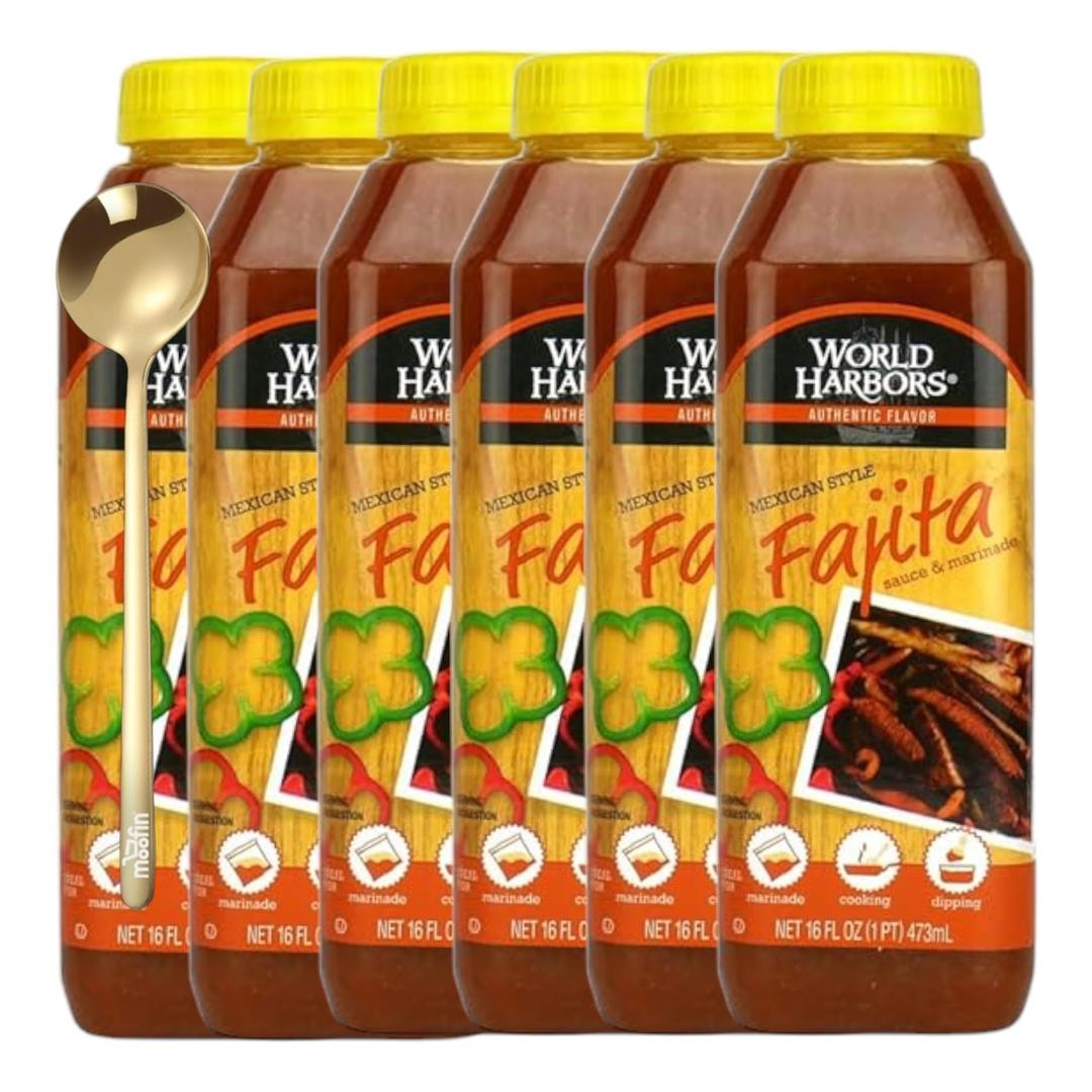 Fajita Sauce Marinade, 1lb, Bundled With Golden Ss Spoon, Fajita Marinade True Mexican Sauce, Zesty Citrus & Savory Spices, Perfect For Meat & Veggies~ [Pack Of 6]