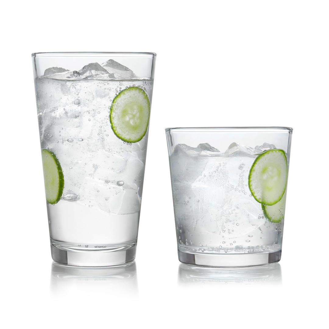 Libbey Preston Tumbler and Rocks Glasses Set, All Purpose Everyday Drinking Glasses Set of 16, Dishwasher Safe Kitchen Glassware Set