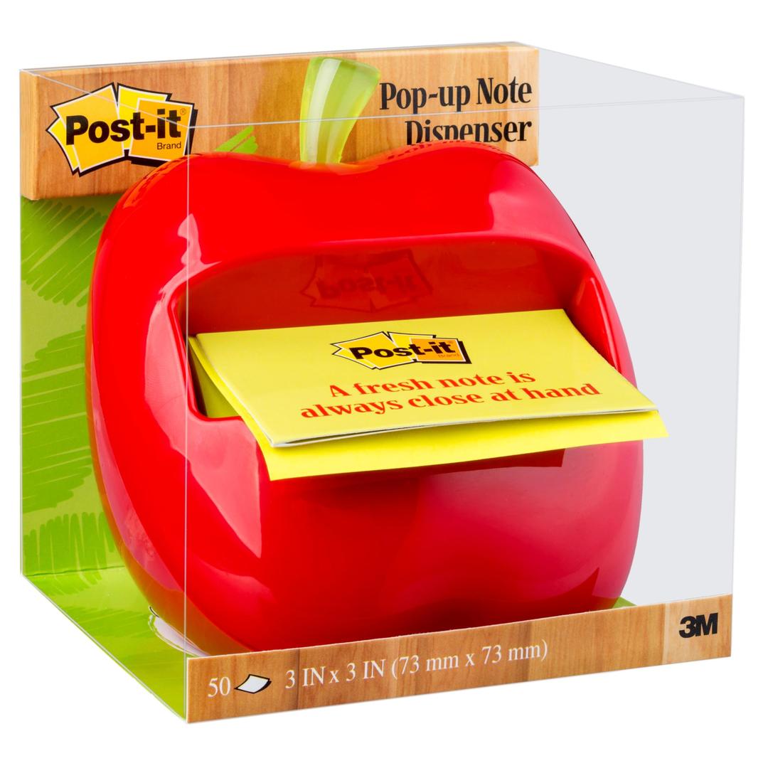 Post-it Pop-up Notes Dispenser, Apple-Shaped Dispenser and Post-it Super Sticky Pop-up Notes, 3x3 in, 1 Pad/Pack (APL-330)