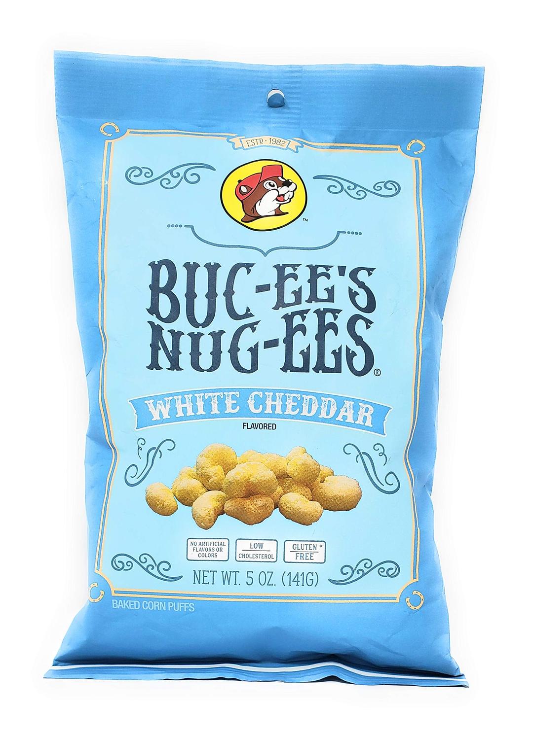 Buc-ee'sBuc-ee's Nug-ees: White Cheddar Flavored Powdery Cheese-Flavored Beaver Nuggets Sweet Corn Puff Snacks From Texas, Gluten Free, 1 Bag of 5 Ounce