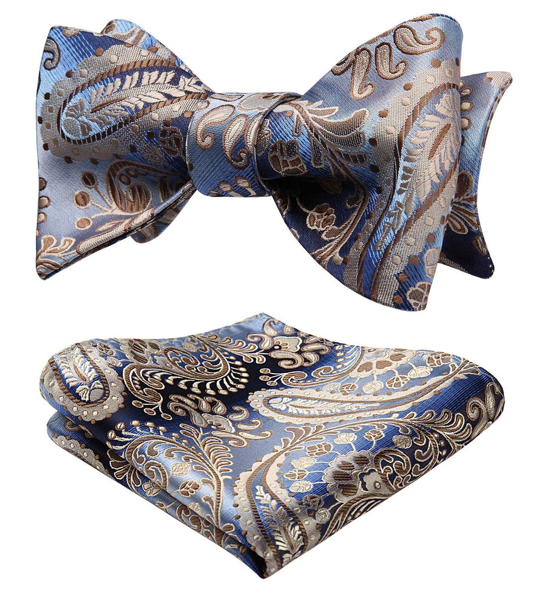 HISDERNBow Ties for Men Paisley Bowties Mens Self Tie Bow Tie and Pocket Square Set Formal Tuxedo Wedding Bowtie