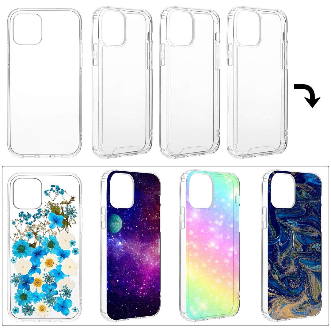 4 Pieces Transparent DIY Phone Case DIY Epoxy Resin Mobile Phone Case Anti-Slip Clear Phone Case Including 2 Hard Shells and 2 Soft Shells Compatible with iPhone 12/12 Pro 6.1 inch