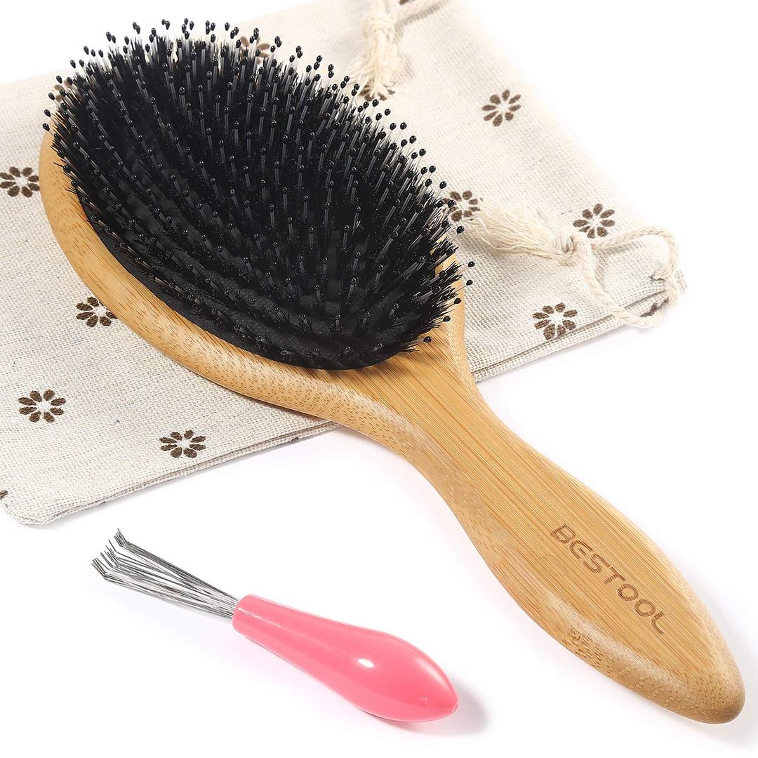 BESTOOL Hair Brush, Boar & Nylon Bristle Brush for Women men Kid, Oval Brush for Wet/Dry Hair Smoothing Massaging Detangling, Enhance Shine & Health