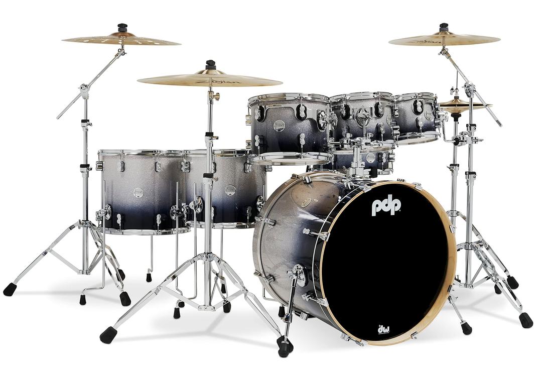 PDP By DW 7-Piece Concept Maple Shell Pack with Chrome Hardware Silver to Black Fade