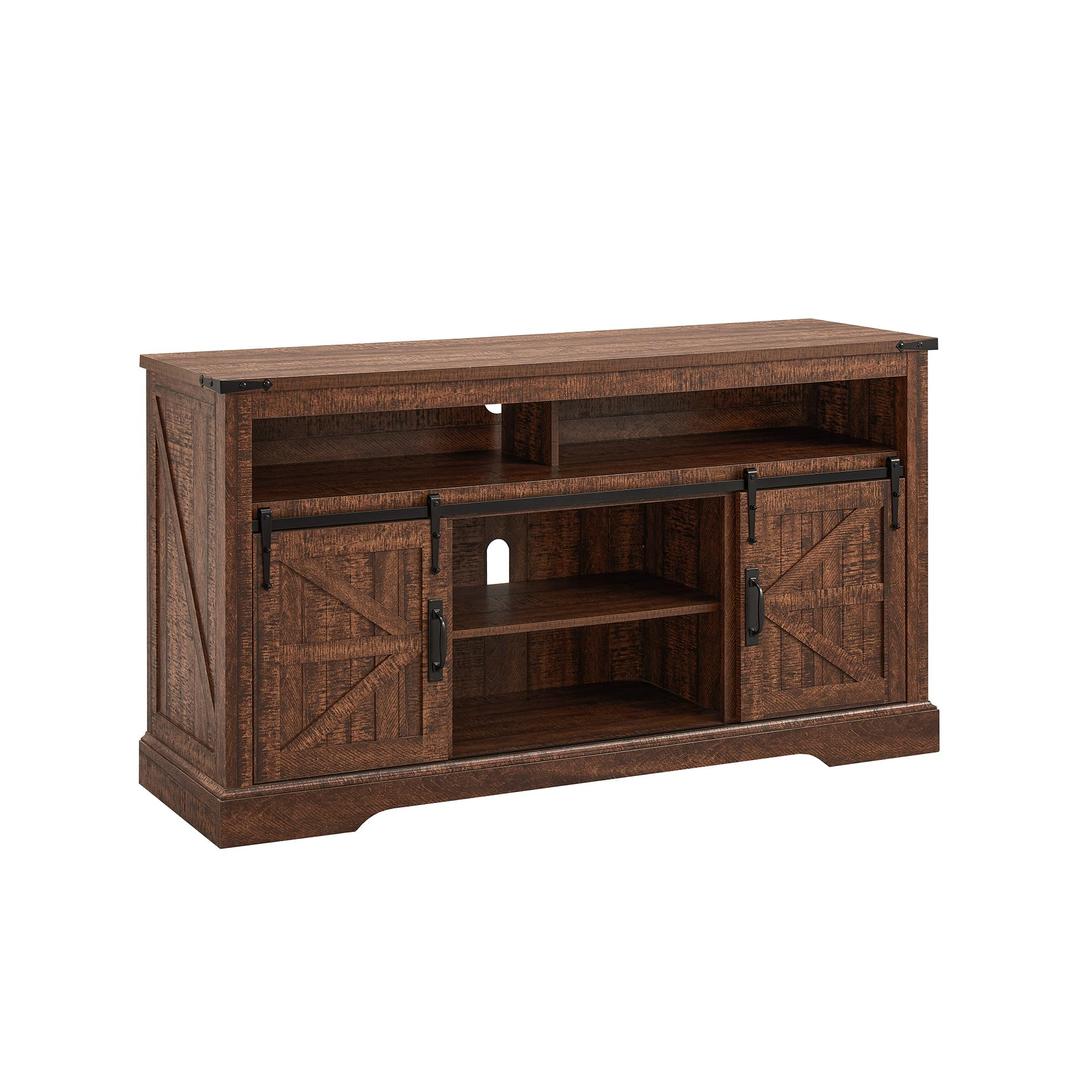 OKD Farmhouse TV Stand for 65+ Inch TV, 33" Tall Highboy Entertainment Center w/Sliding Barn Door, Rustic Media Console w/Storage Shelves, Wood Television Stand for Living Room, Reclaimed Barnwood