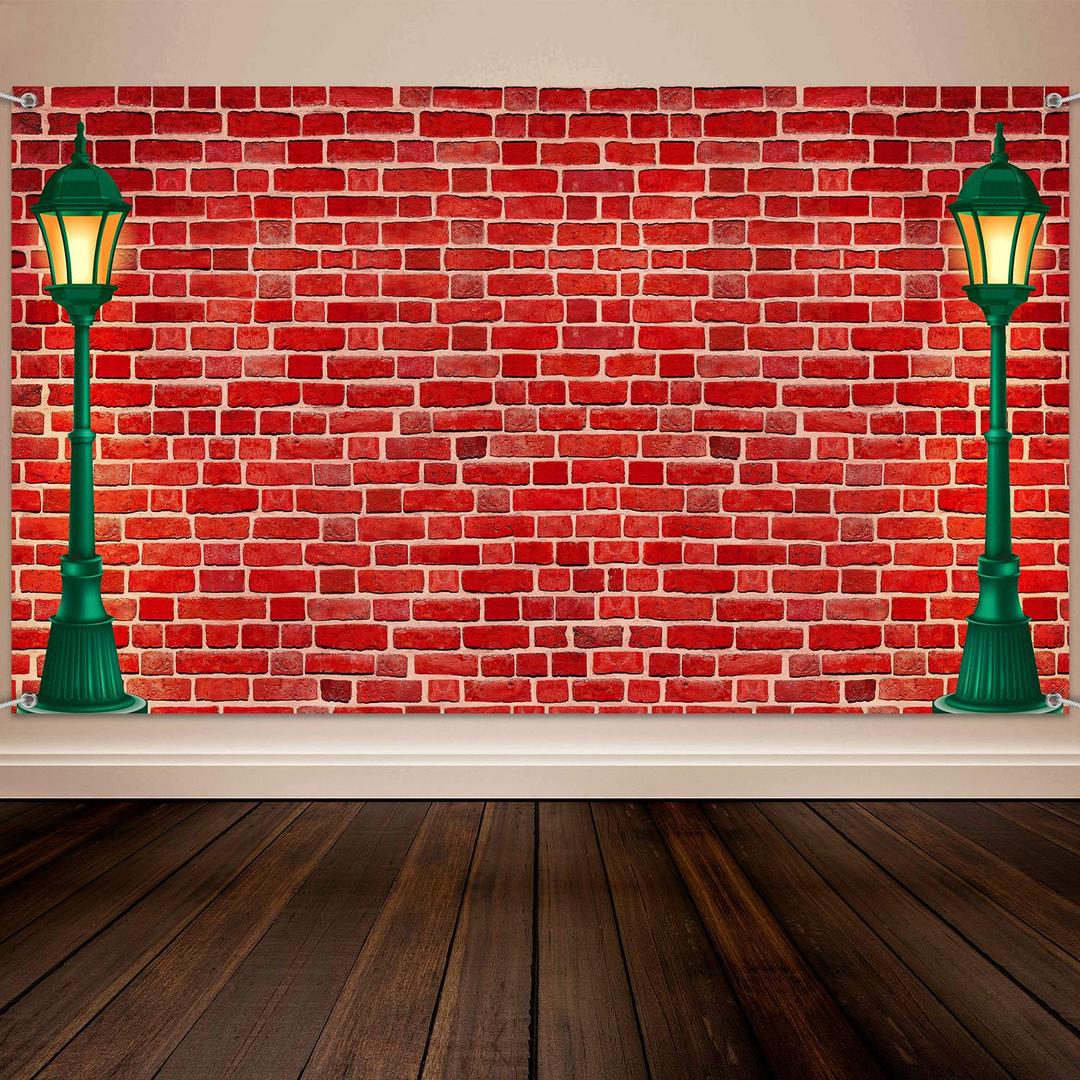 Christmas Brick Wall Theme Decoration Supplies, Extra Large Fabric Red Brick Wall Street Backdrop for Baby Shower Banner Decoration, Boy Girl Birthday Party Theme Photo Booth Background