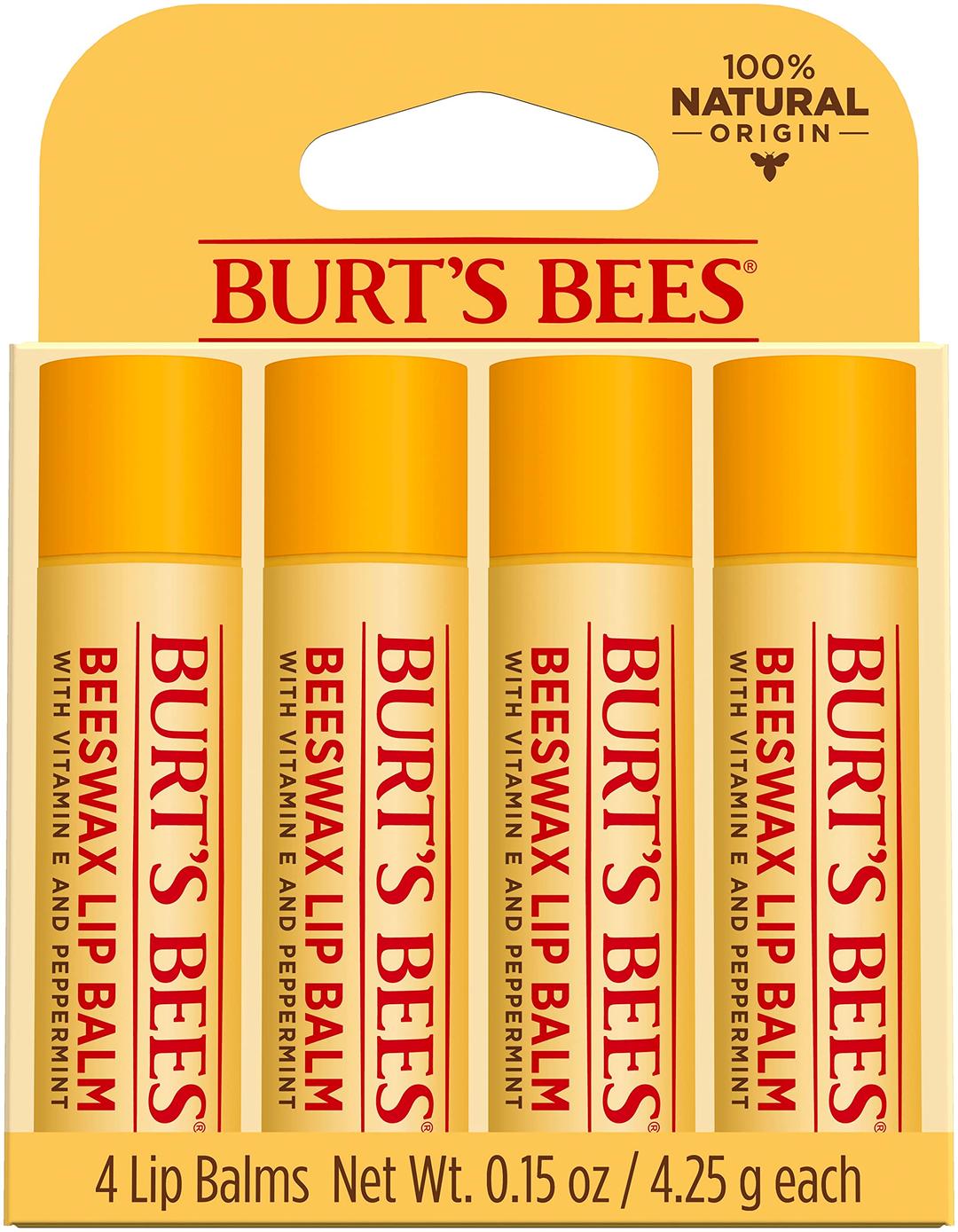 Beeswax Lip Balm Pack by Burts Bees for Unisex - 4 x 0.15 oz Lip Balm