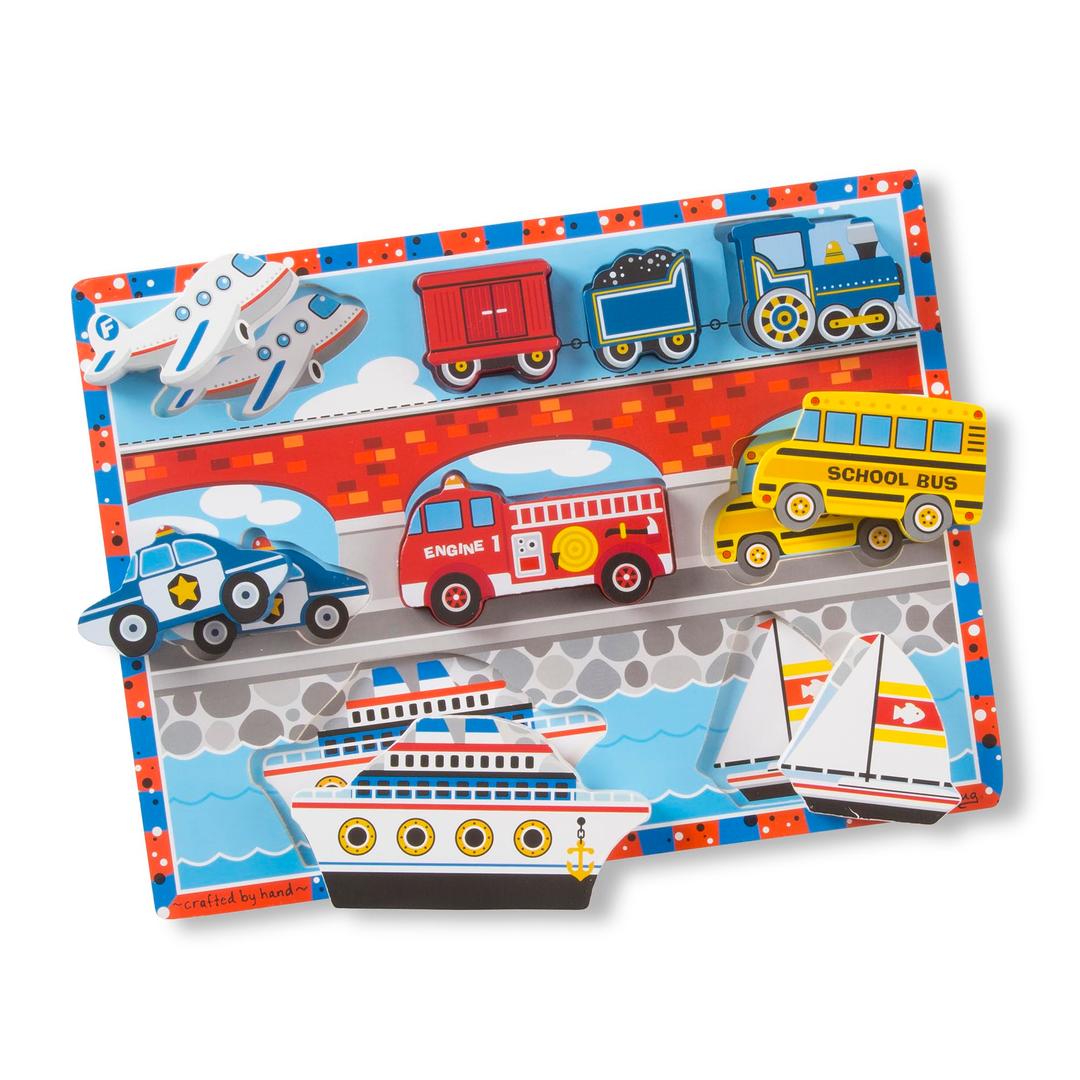 Melissa & Doug Vehicles Wooden Chunky Puzzle - Plane, Train, Cars, and Boats (9 pcs) - FSC Certified