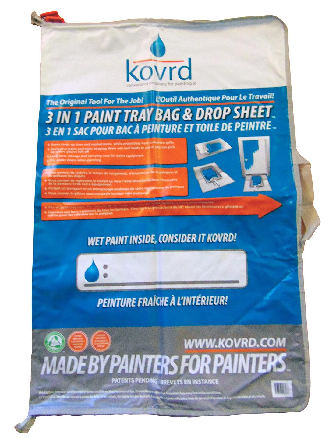 Kovrd 2-in-1 Reusable Paint Tray Storage Bag and 39” x 29” Drop Cloth, Keep Brushes Rollers and Paint Wet for Days, Fits 5-gal Bucket, Contractor Quality for Professional Interior and Exterior Jobs