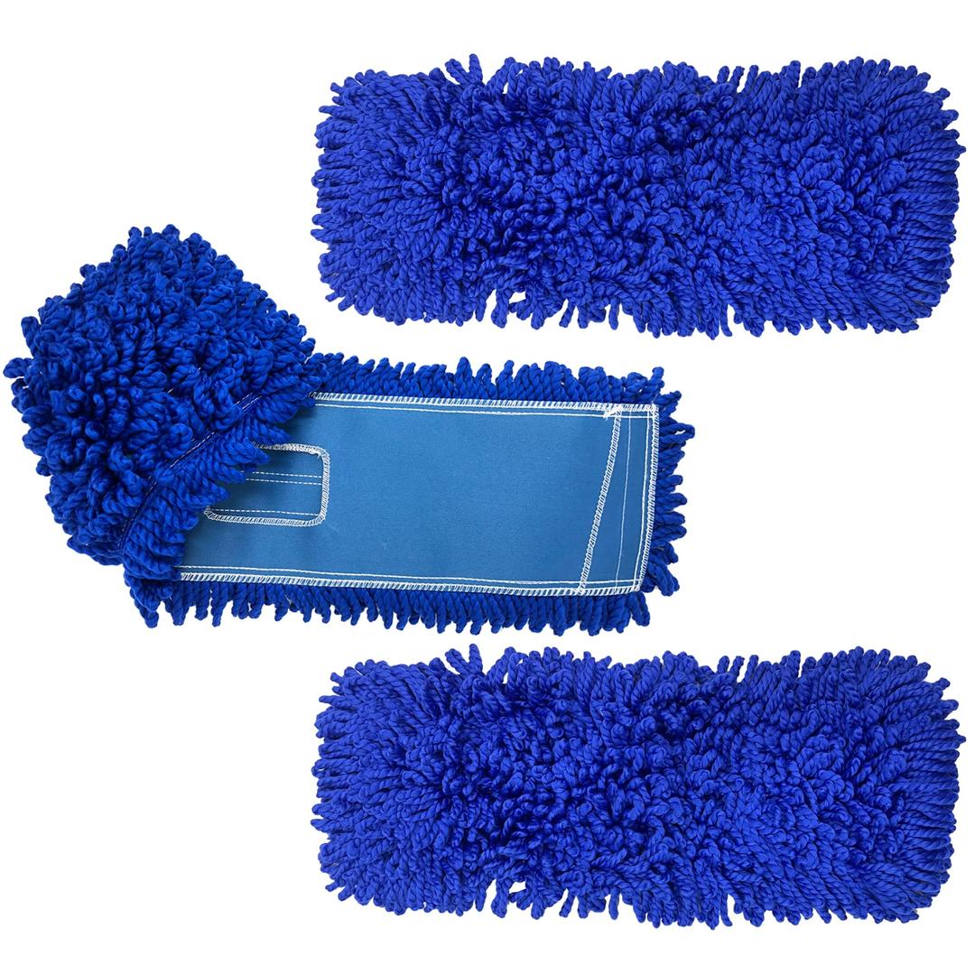 KLEEN HANDLER 3 Pack of 36 Inch Microfiber Dust Mop, Large Washable Commercial Dust Mop, Sweeper, Janitorial Dust Mop Head Replacement, Push Mop Broom, Blue