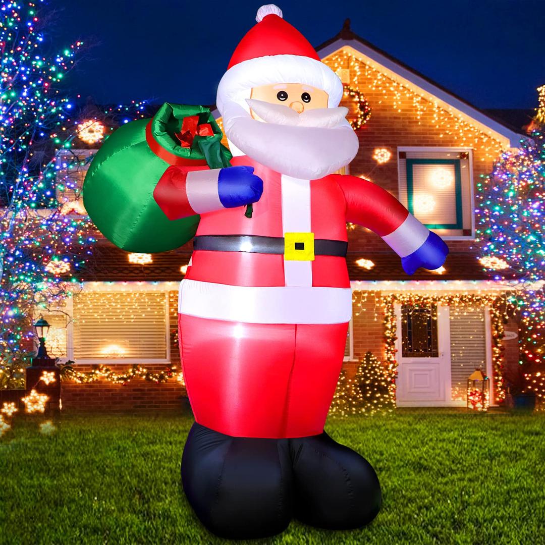 6 FT Christmas Inflatable Santa Claus Outdoor Decorations, Blow up Santa Claus with Gift Bag, Large Xmas Santa Carrying Present Sack, Outside Decor for Yard Garden Lawn Home Party, Built-in LED Lights