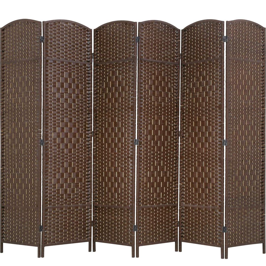 Room Divider 6 Panel Folding Privacy Divider 6 Ft Indoor Wall Divider Portable Partition Wood Screen, Brown