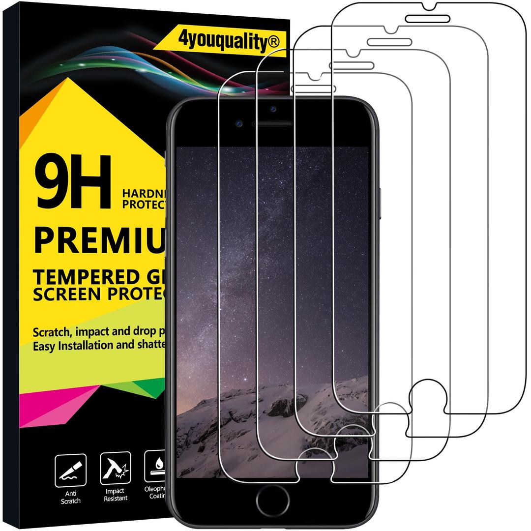 4youquality [4-Pack Screen Protector for iPhone 8 Plus, iPhone 7 Plus, iPhone 6s Plus, and iPhone 6 Plus, Tempered Glass Film Screen Protector, 5.5-Inch [LifetimeSupport][Anti-Scratch]