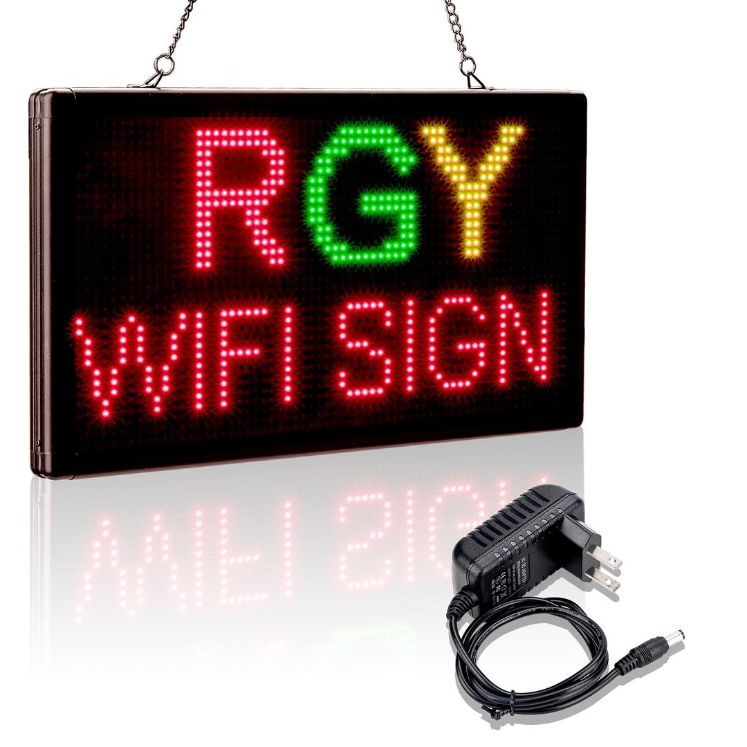 Leadleds RGY Tri-Color Scrolling Message Board WiFi LED Sign, 13"x7" Portable LED Sign Light Smartphone Programmable, Indoor Use for Storefront, Cafe, Bar, School