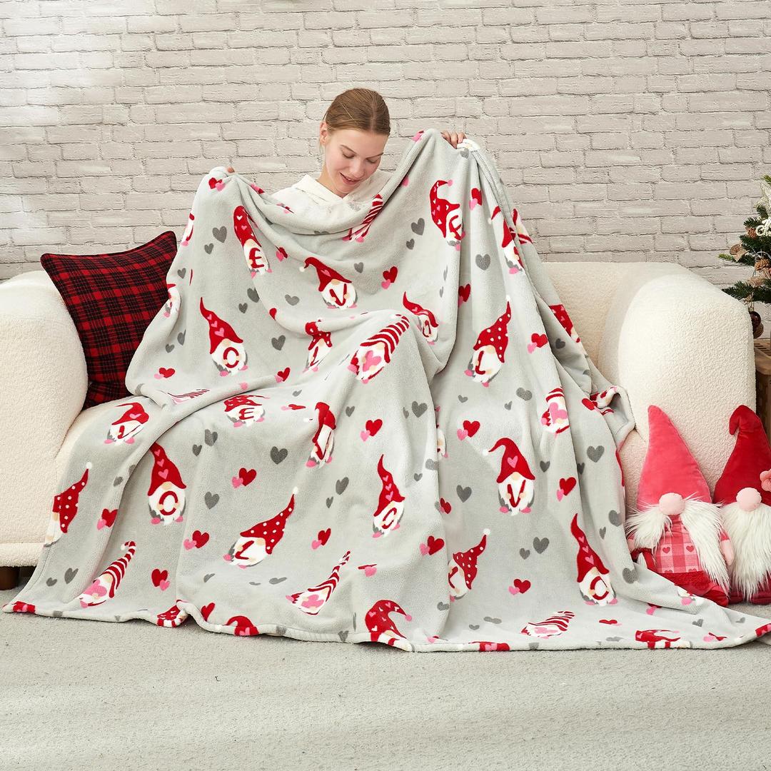 Cozy Bliss Gnome Love Heart Blanket Gift Ultra Soft Milkyplush™ Throw Blanket Valentines Gnome Pattern with Hearts Gift Blanket for Her Gift Birthday Gifts Throw Blanket (Gnome Love, 50" x 60")