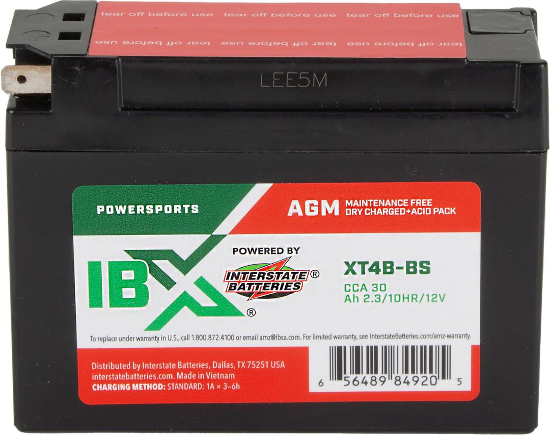 Interstate Batteries YT4B-BS 12V 2.3Ah Powersports Battery 30CCA AGM Rechargeable Replacement for Suzuki, Yamaha, Motorcycles, Mini-Bikes DR-Z50 DR-Z70 SR400 TTR110E TTR50E TTR90E (XT4B-BS)