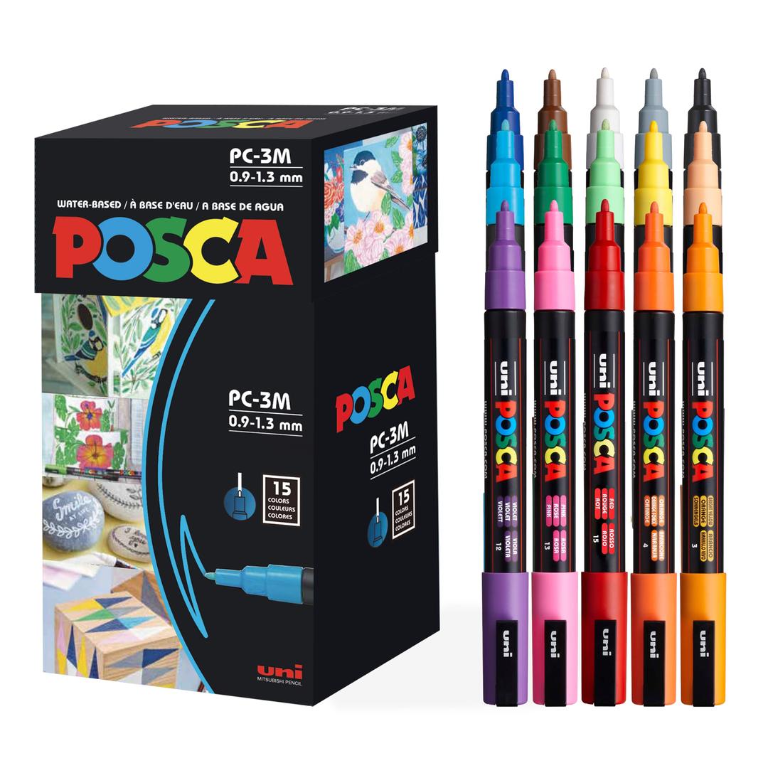 15 Posca Paint Markers, 3M Fine Posca Markers of Acrylic Paint Penswith Reversible Tips | Posca Pens for Art Supplies, Fabric Paint, Fabric Markers, Paint Pen, Art Markers