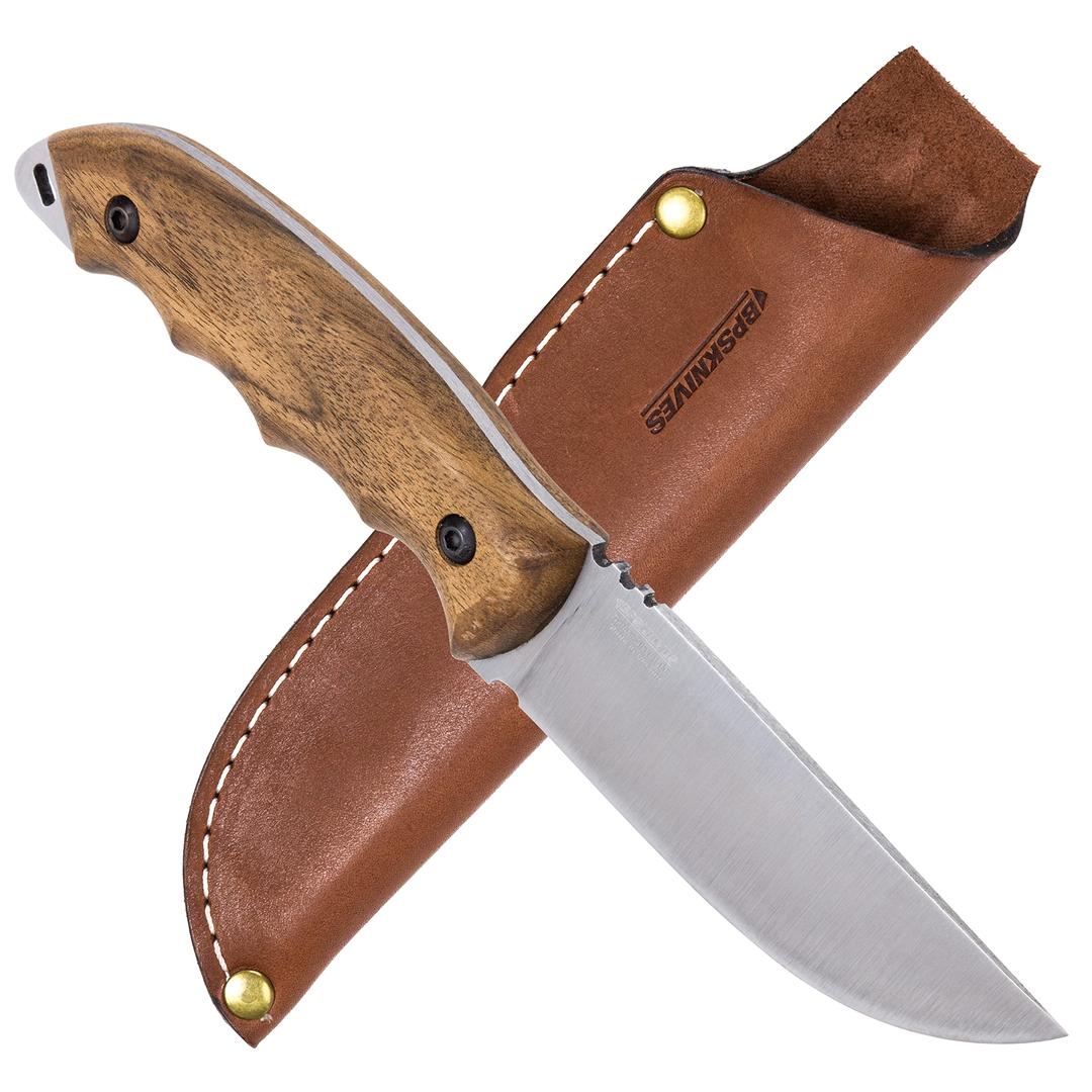 BPS Knives HK4 CSH - Fixed-Blade Carbon Steel Knife - Camping Full-Tang Knife with Leather Sheath - Survival Tactical Knife - Handmade Camp Knives - Utility Knife with Wood Handle