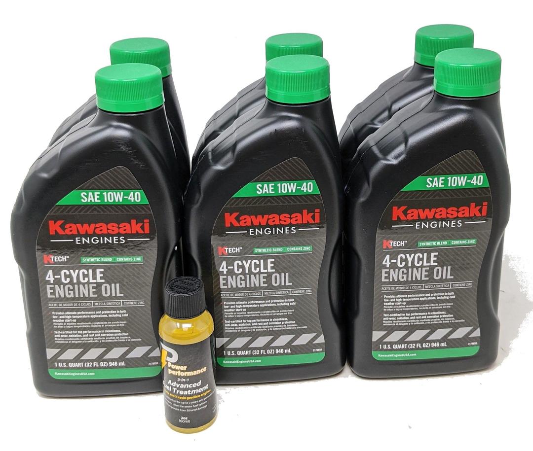 Kawasaki 6PK Genuine OEM 10W40 Motor Oil Quart 4-Cycle K-Tech 99969-6296 and Fuel Treatment