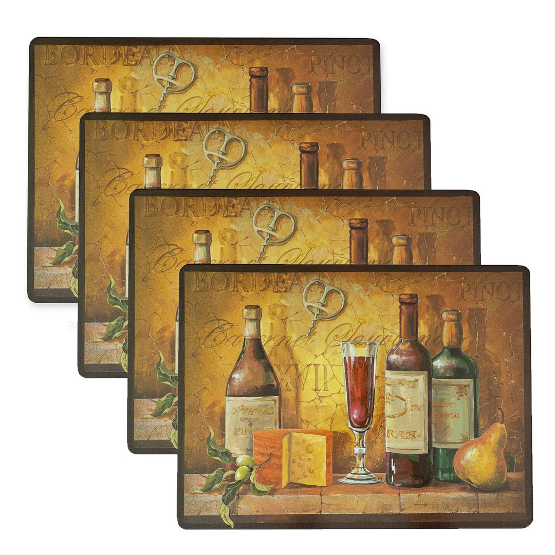 Benson Mills Cork Placemats Set of 4, Thick Cork Place Mats for Kitchen and Dining Tables, Easy Clean Table Mats (12" x 16" Rectangular Set of 4, Bordeaux Wine)